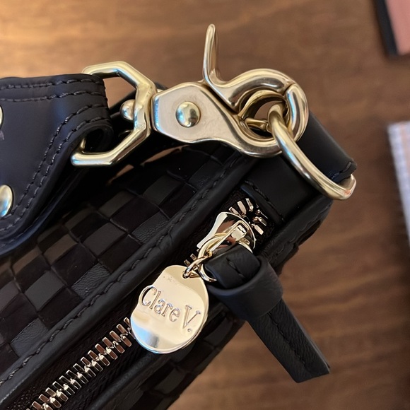 NWT Clare V Moyen Messenger Mahogany Nappa & Suede Woven Checker - Picture 6 of 9